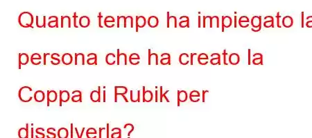 Quanto tempo ha impiegato la persona che ha creato la Coppa di Rubik per dissolverla?